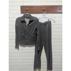 DKNY Vintage 90s Gray Velour 2 Pc Warm Up Suit Size M